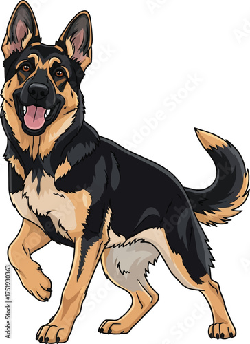 East European Shepherd dog standing happy panting illustration