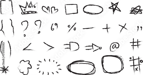 hand drawn rough pencil sketchy design element set