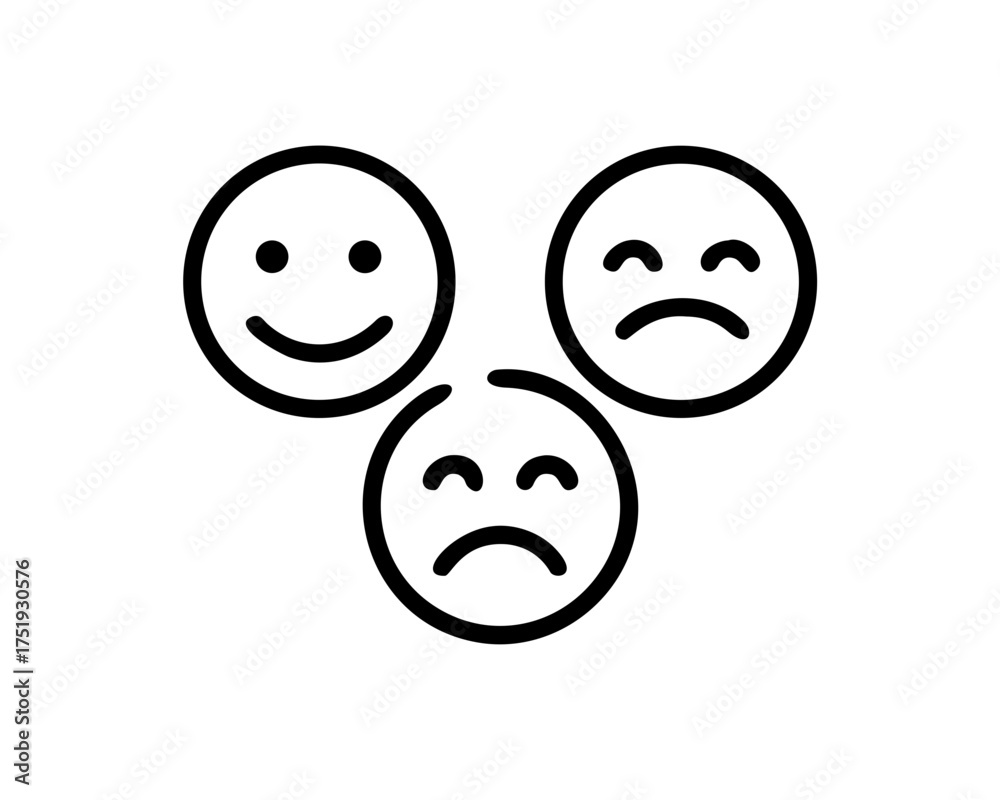 Fototapeta premium Three emoticons showing happy and sad expressions