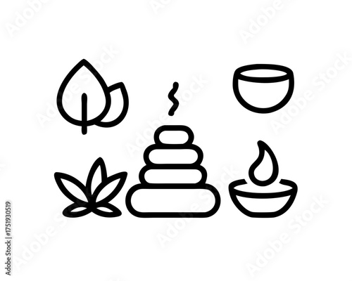 Spa and wellness icon set, featuring nature elements