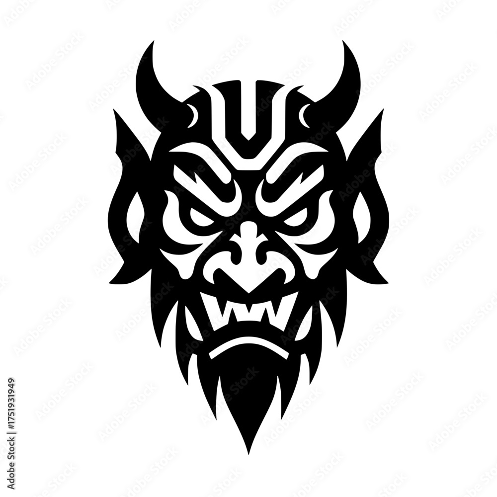Obraz premium Horned Demon Mask Logo - Symbol of Strength, Courage, and Evil