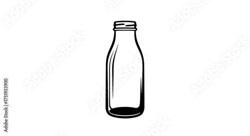Minimalist black and white line art illustration of an empty glass bottle