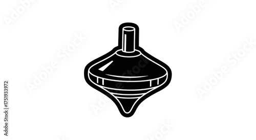 Stylized monochrome vector illustration depicting a classic spinning top, representing joyful childhood memories, timeless entertainment,