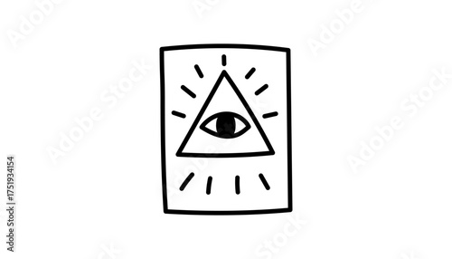 Eye in witchcraft magic with talisman and occult mystic. Esoteric astrology and tarot moon connect with celestial spiritual. Symbol, ritual, spell, divination, illuminati, alchemy and zodiac add meani