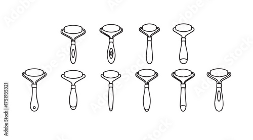 Collection of facial rollers and massage tools for skincare and beauty routines and treatments vector