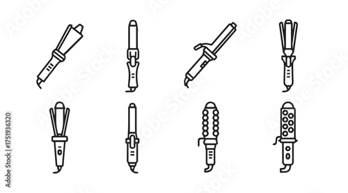 Collection of various curling irons hair styling tools for creating beautiful curls and waves vector