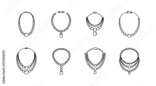 Collection of elegant necklaces hand drawn sketch designs for jewelry fashion and accessories vector