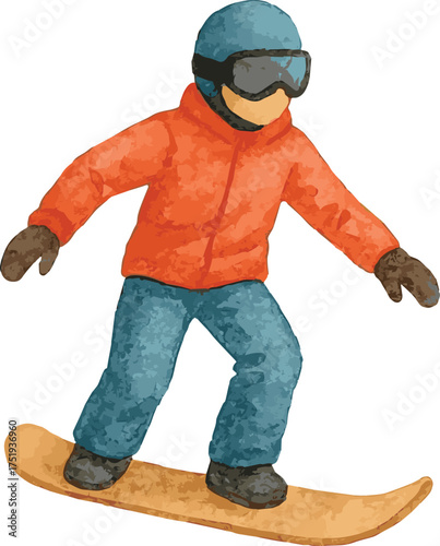 Watercolor vector illustrations of a snowboarder