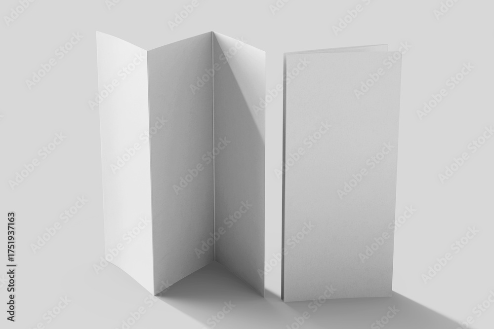 Naklejka premium blank paper trifold brochure spread and folded standing view realistic mockup template showcase isolated