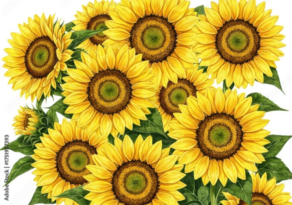 Fototapeta premium Vibrant Sunflowers in Full Bloom with Bright Yellow Petals and Dark Centers