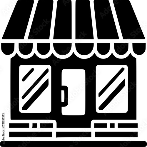 Simplified Storefront Icon: A stylized silhouette of a store, conveying a sense of welcoming entrance, a concept of local business.