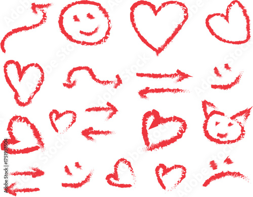 Brush art , drawing of varoius kind of icon like stars, Question marks,love, arrow, emoji,smile,sad etc icon bundle drawing with stroke line art style,vector art.