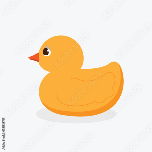 Cute orange rubber duck vector illustration for bath time fun, isolated on a white background