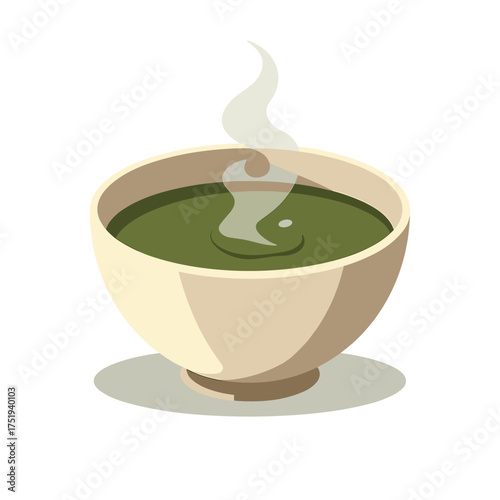 Fresh hot soup with steam isolated against white background, it is fresh hot soup in white bowl. Hot soup contains nutritious liquid for healthy lifestyle.