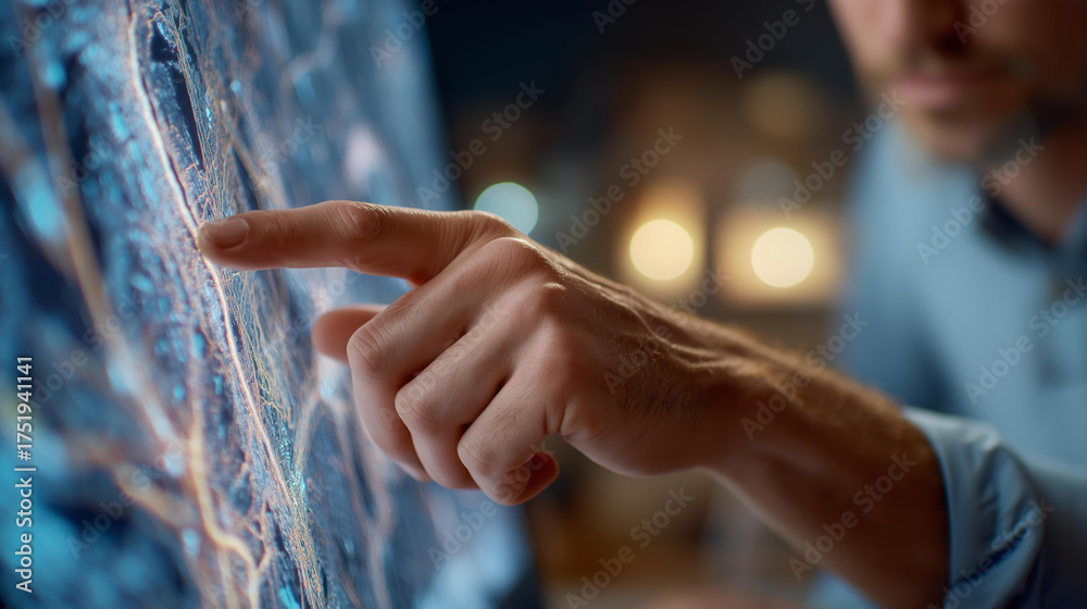 Obraz premium Engineer manipulating BIM software on a touchscreen, smart infrastructure modeling, engineering innovation in structural changes, construction technology collaboration, sustainable