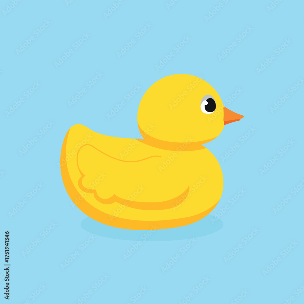 Fototapeta premium Classic yellow rubber duck vector floating on a blue water background, perfect for baby and bath concepts