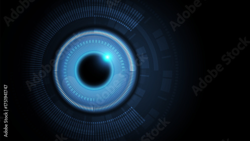 Close up of Digital eye, data cybersecurity technology. Eye binary code digital