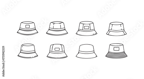 Φωτογραφία Collection of eight distinct hand-drawn bucket hat fashion design sketches and o