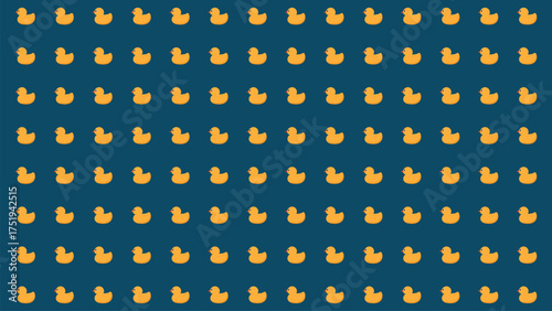 Seamless background vector pattern of cute rubber ducks on a dark blue water-like surface. Bath time toy wallpaper, repeat texture design