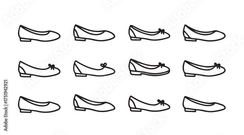Collection of simple ballet flats with bows and other details for fashionable footwear designs vector