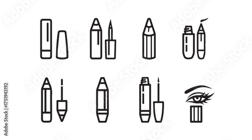 Hand drawn makeup icons set lipstick mascara eyeliner eye pencil beauty cosmetics collection vector