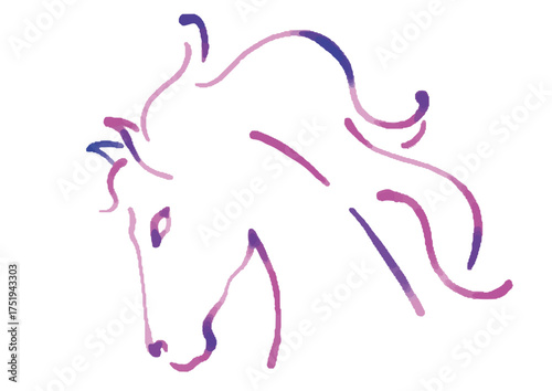 水彩タッチの馬の優雅なシルエット　紫とピンクのグラデーション