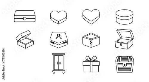 Collection of simple hand drawn gift boxes and chests for packaging and storage concepts vector