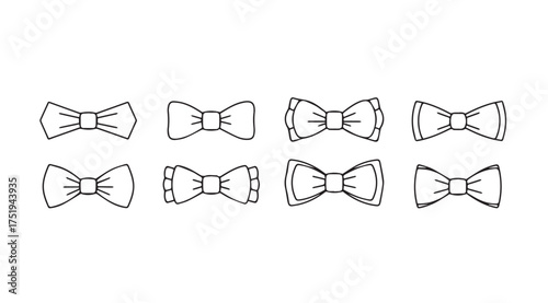 Collection of hand drawn bow tie illustrations showing various styles and textures for fashion and design vector