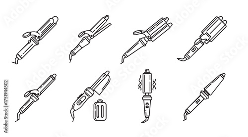 Collection of assorted hair curling irons and wands sketch style elements for styling tools vector