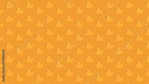 Seamless orange monochromatic vector pattern of cute rubber ducks arranged diagonally. Fun bath time repeat texture for textiles and wrapping paper