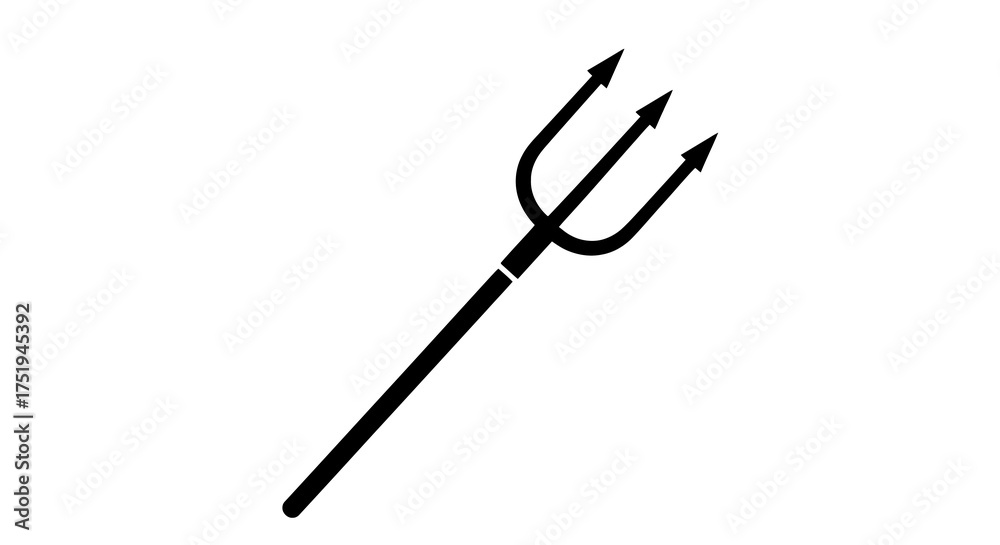 Naklejka premium Minimalist trident silhouette graphic. A powerful symbol associated with ancient gods, mythology, the devil, and the underworld, isolated on a white background