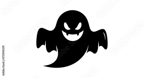 Spooky Halloween ghost character with a mischievous smile and sharp fangs, a classic symbol of fear and mystery, perfect for holiday designs and spectral themes