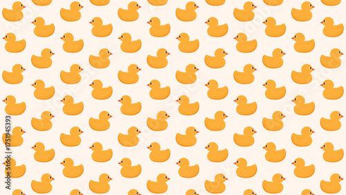 A full frame seamless pattern vector of cute yellow rubber ducks, perfect for children's backgrounds, textiles, and bath themes. Kawaii repeating texture, high quality illustration for stock