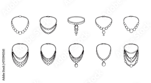 Set of ten hand drawn necklace designs exquisite jewelry collection sketch styles vector