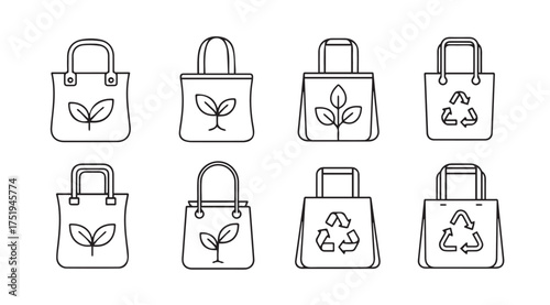 Eco friendly shopping bags with plant and recycle symbols for sustainable lifestyle vector