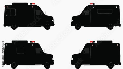 Emergency response transport ambulance silhouette, urgent medical aid fast vehicle, first responder service