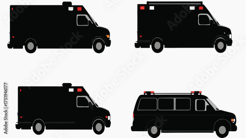 Sleek black ambulance fleet ready for dispatch, offering emergency medical transport services now