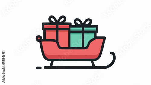 Sled with gift boxes icon for winter holiday apps and Christmas projects