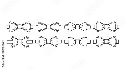Collection of hand drawn bow tie designs elegant formal accessory sketches for fashion projects vector