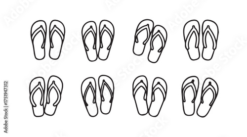 Collection of hand drawn flip flop sandals in various pairs for summer beach vacation fun vector