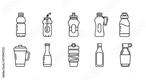 Hand drawn collection of various beverage bottles and containers for drinks vector