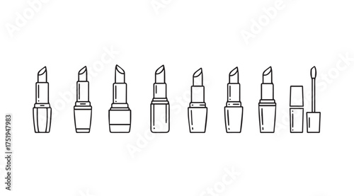 Set of elegant lipstick tubes and gloss applicator hand drawn sketch style collection vector