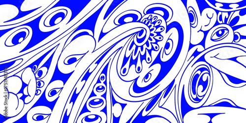 Wind blowing hand drawn doodle art with blue lines filling the paper. Creative abstract vector illustration suitable for wallpaper, drawing books, covers. Isolated on white background