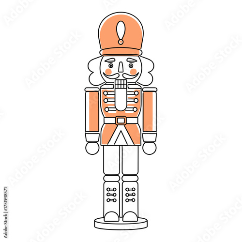 Decorative nutcracker toy soldier, winter holiday icon, front view