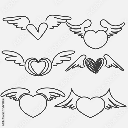 heart love doodle with wings freehand style