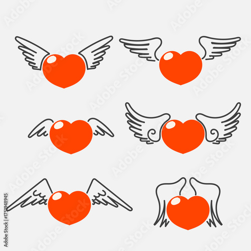 heart love doodle with wings freehand style