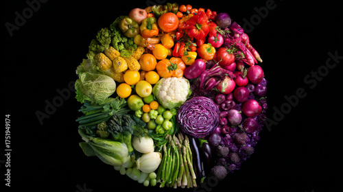 Top view of vibrant vegetables on a dark background, showcasing their natural beauty 