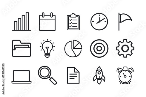 Collection of scalable business and project management icons vector graphics