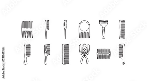 Collection of vintage and modern grooming tools including combs brushes and razor for beauty and personal care routines vector