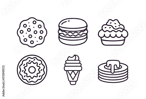 Collection of delicious sweet treats vector icons for food and baking designs